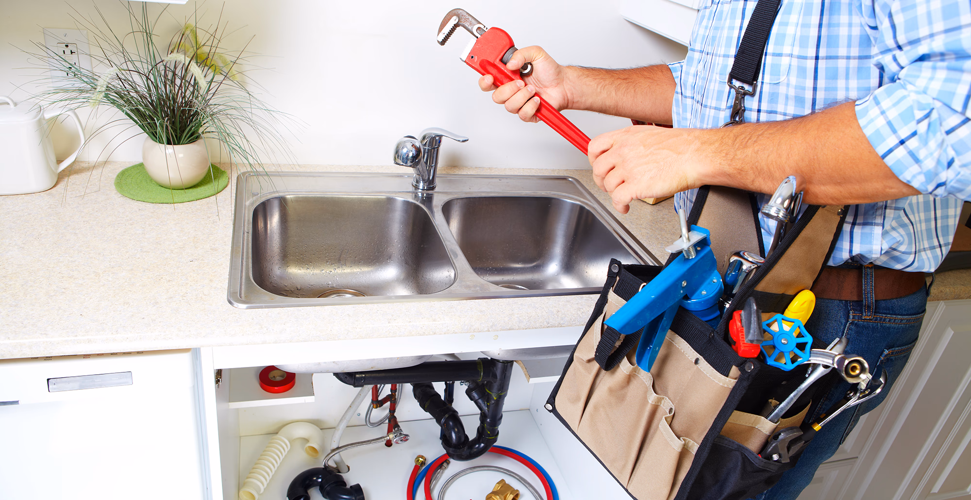 Kitchen sink and plumbing fixtures.